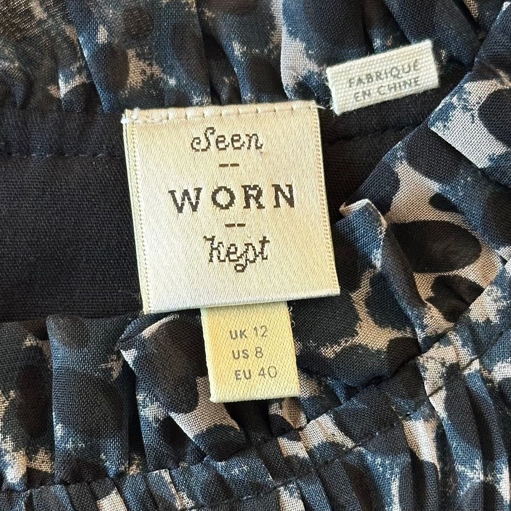 Anthropologie Seen‎ Worn Kept Rian Leopard Pleated Swing Dress Navy Grey US 8 - Picture 4 of 8